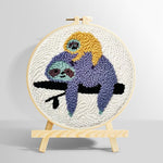 Sloths resting on tree branch punch needle kit for beginners