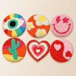 Smiley, cactus and heart punch needle coaster kit finished handmade coasters