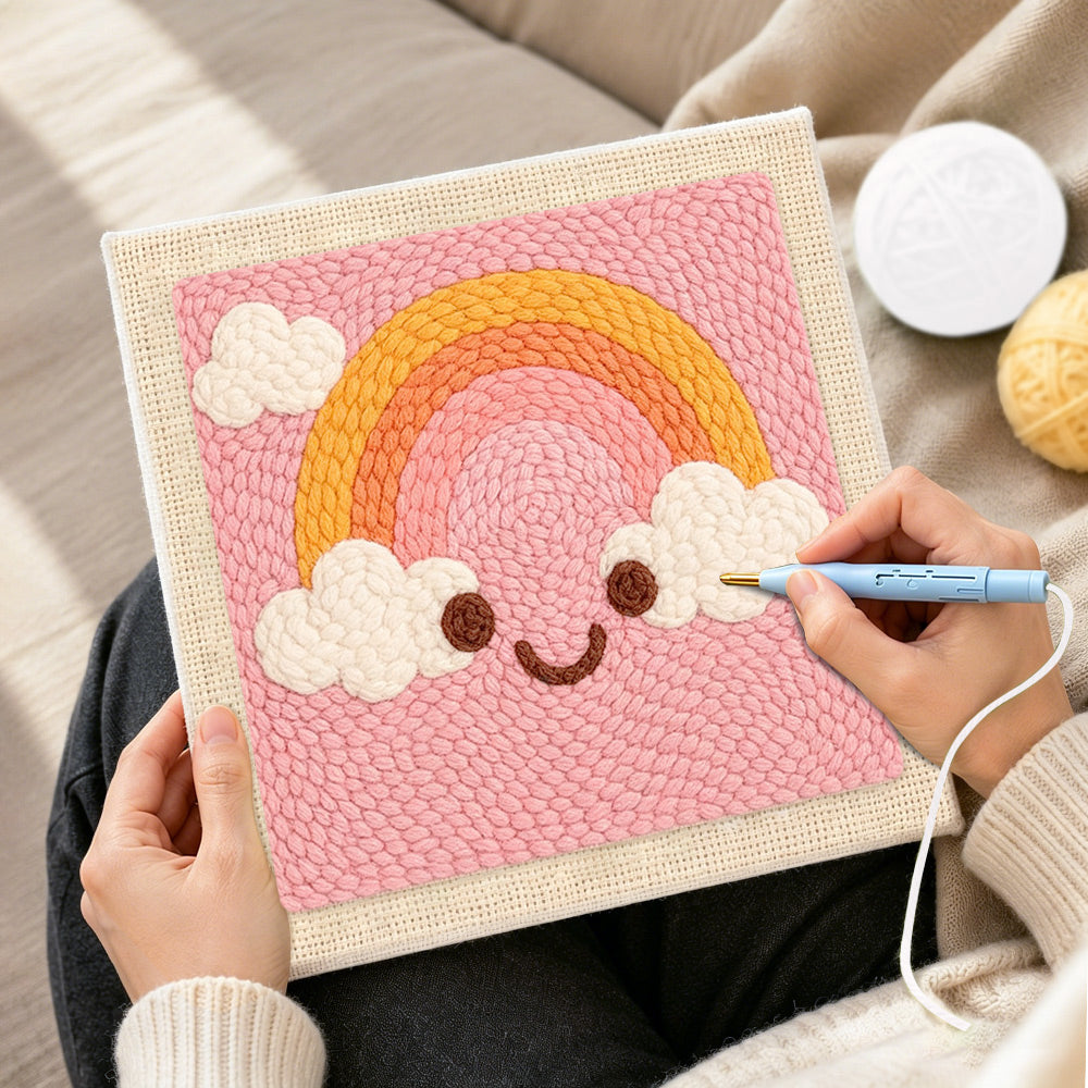 Creating handmade smiley rainbow punch needle artwork
