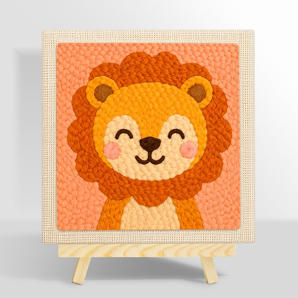 Smiling baby lion punch needle kit for beginners