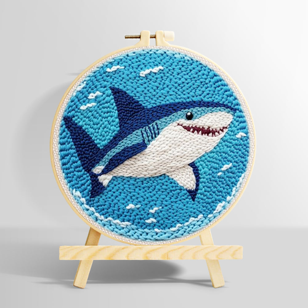 Smiling deep-sea shark punch needle kit for beginners