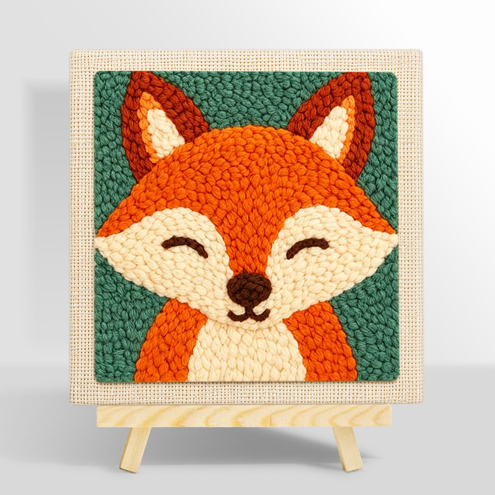 Smiling fox portrait punch needle kit for beginners