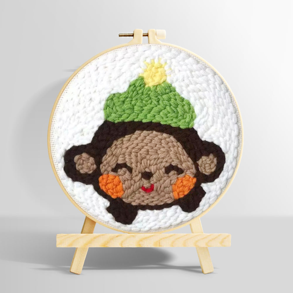 Smiling little monkey punch needle kit for beginners