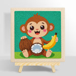 Smiling monkey with coconut and banana punch needle kit for beginners