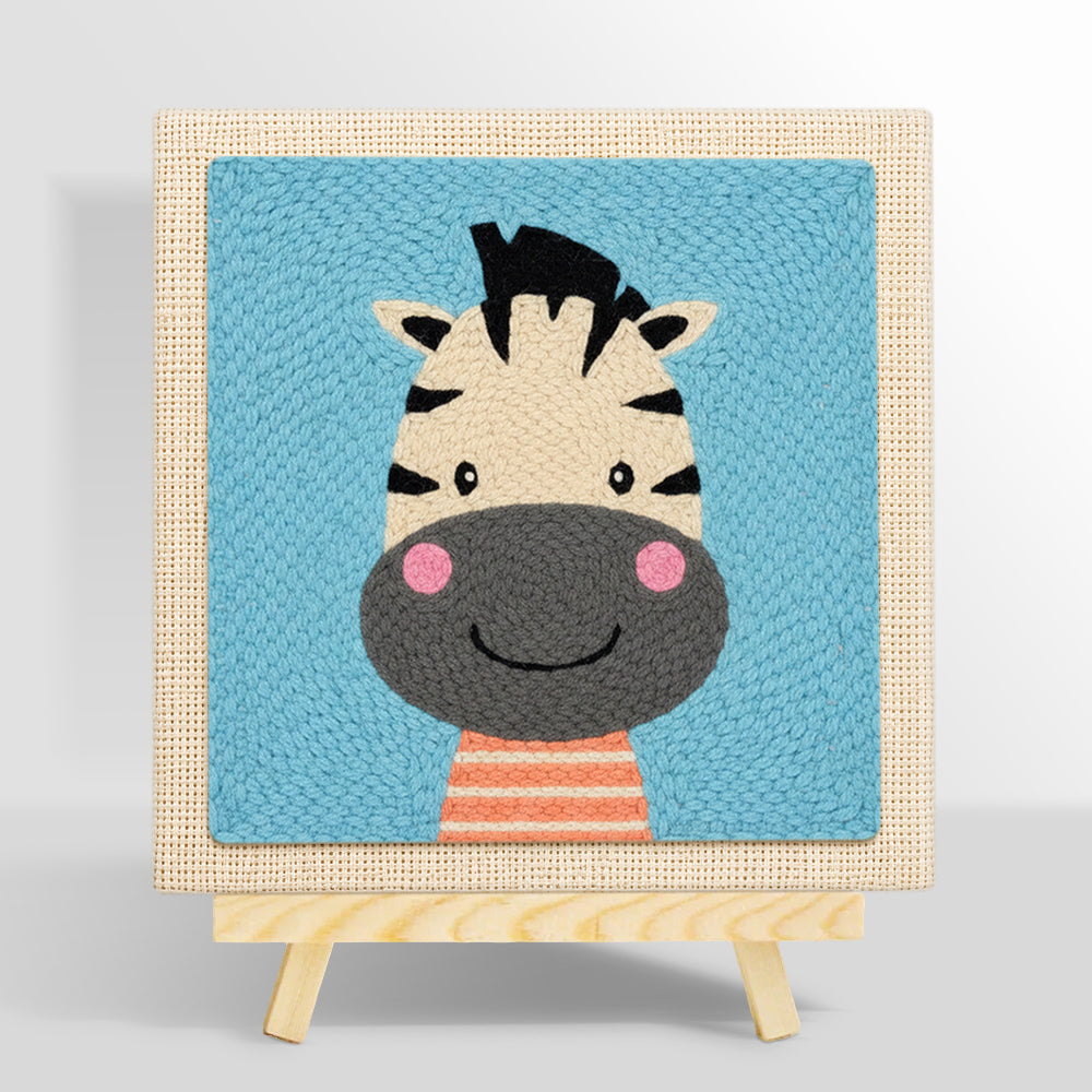 Smiling zebra head punch needle kit for beginners