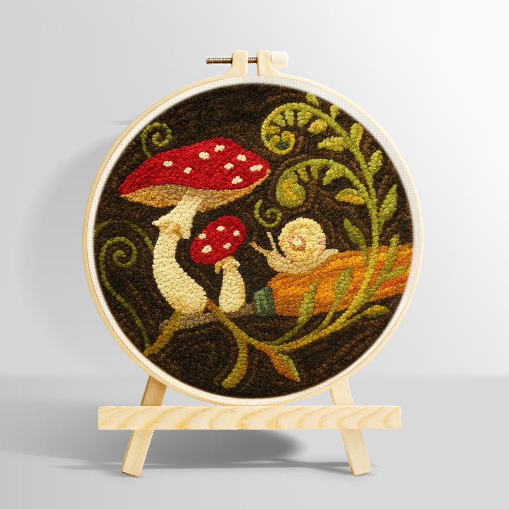 Snail and mushroom punch needle kit for beginners