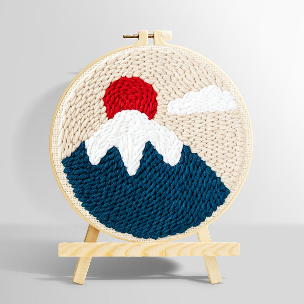 Snow-capped mountain at sunrise punch needle kit for beginners