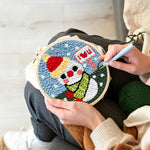 Creating handmade snowman with “i love you” sign punch needle artwork