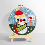 Snowman with “i love you” sign punch needle kit for beginners