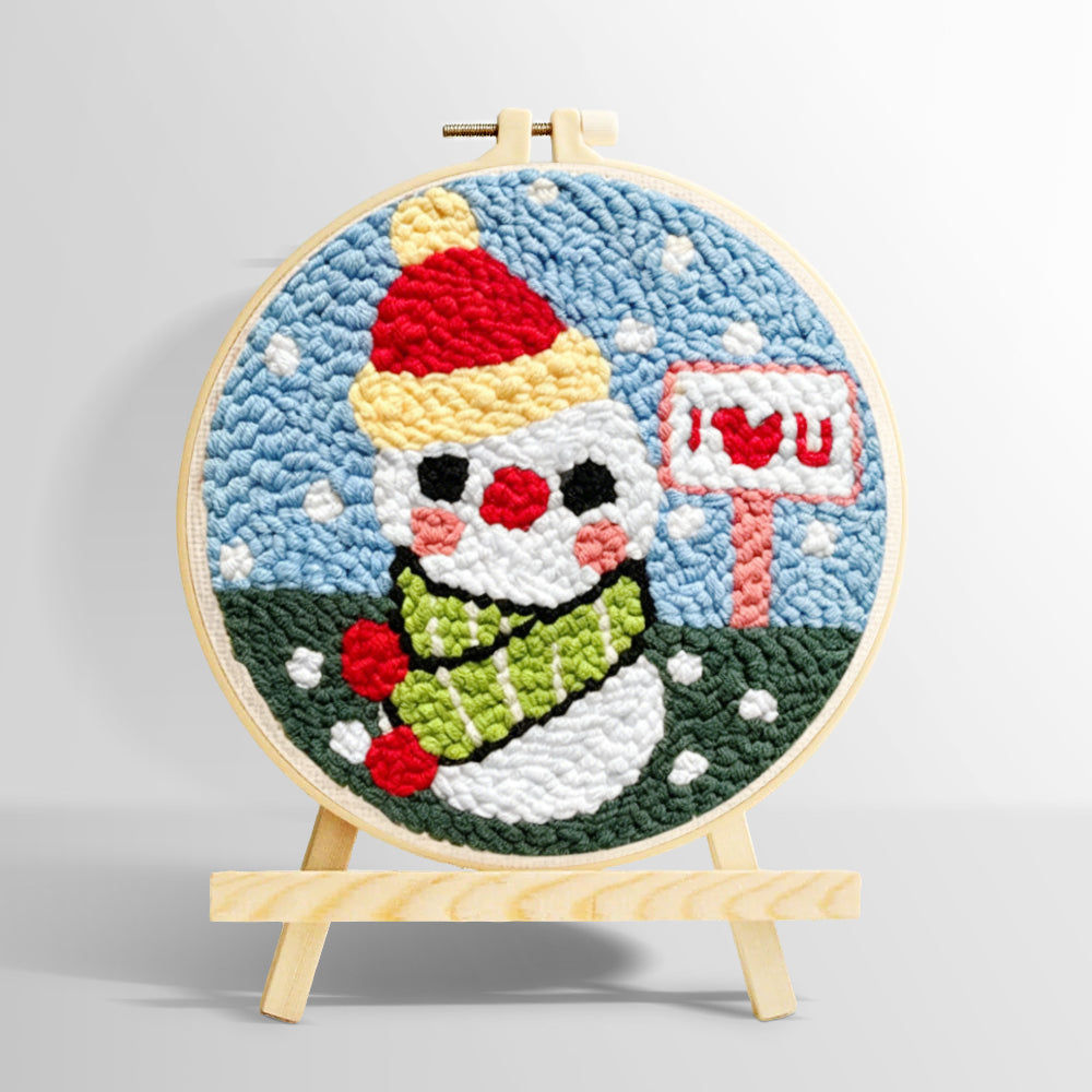 Snowman with “i love you” sign punch needle kit for beginners
