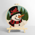 Snowman with red cardinal bird punch needle kit for beginners