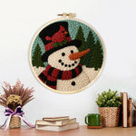 Finished snowman with red cardinal bird artwork displayed on a wall