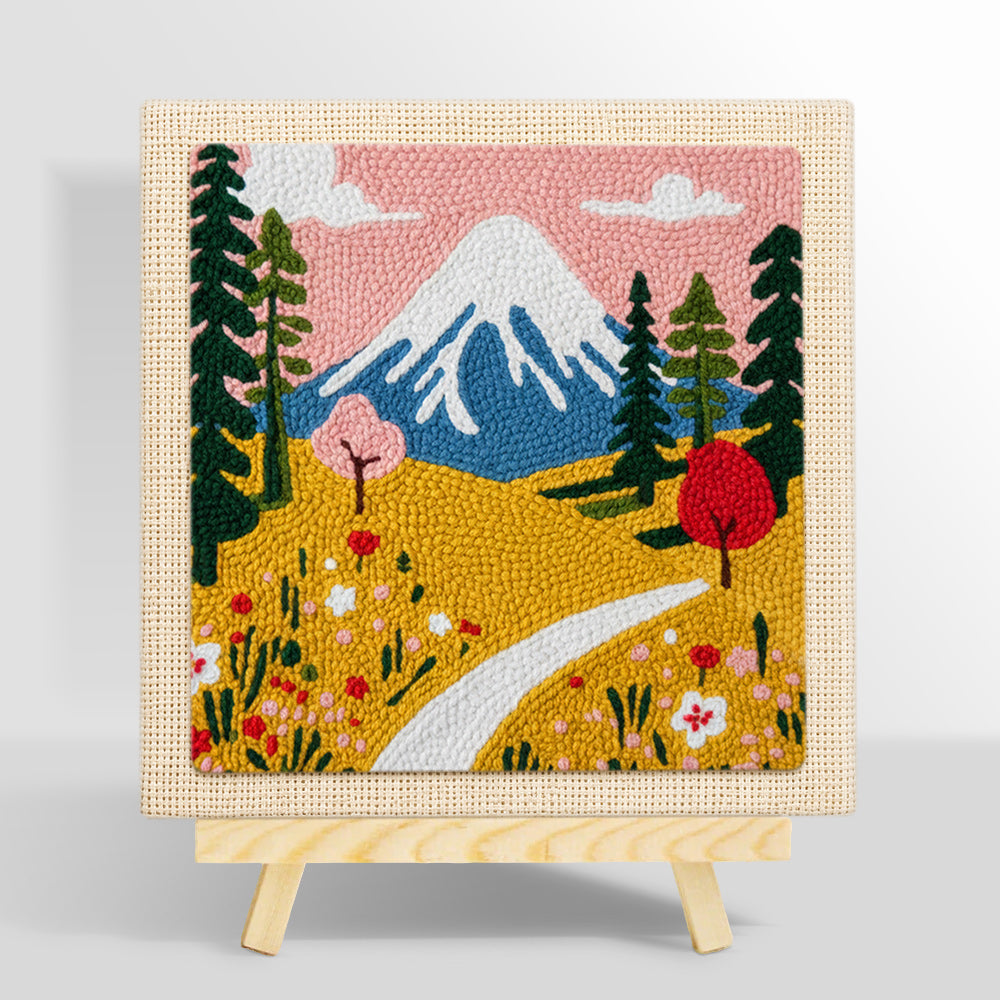 Snowy mountain and wildflowers punch needle kit for beginners