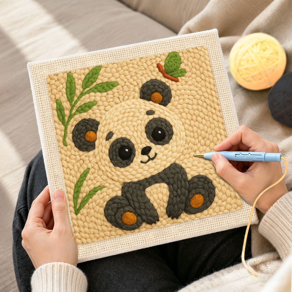 Creating handmade soft bamboo panda punch needle artwork