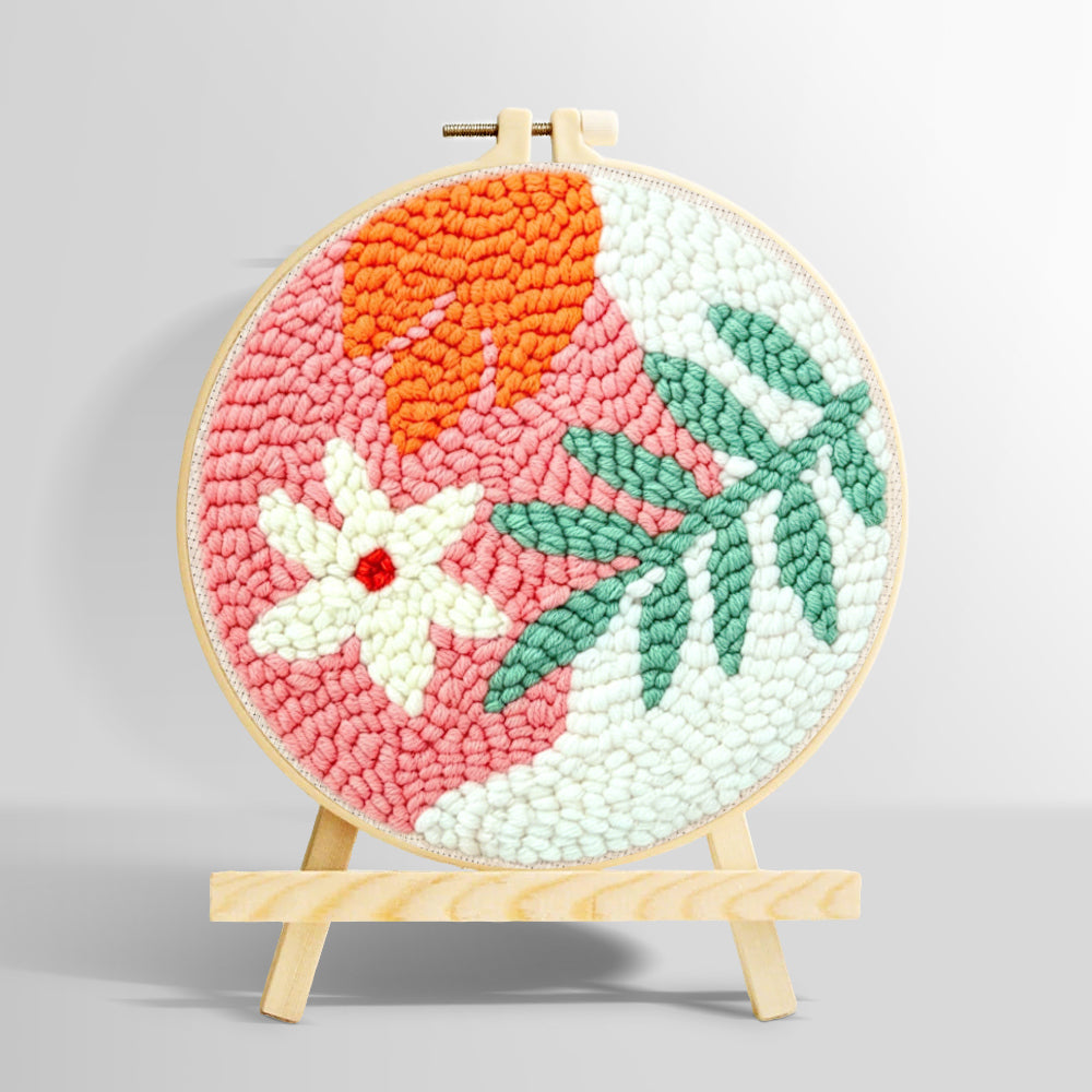 Soft green and orange botanical punch needle kit for beginners