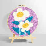Soft white flowers punch needle kit for beginners