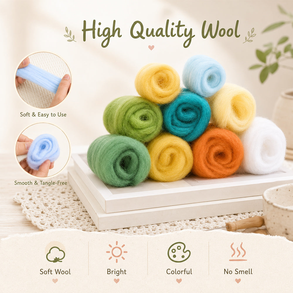 Soft colourful wool roving for needle felting and wool painting