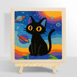 Space black cat with yellow eyes punch needle kit for beginners