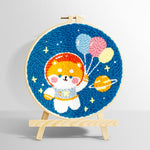 Space puppy with balloons punch needle kit for beginners
