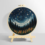 Spiral blue starry sky and black forest punch needle kit for beginners