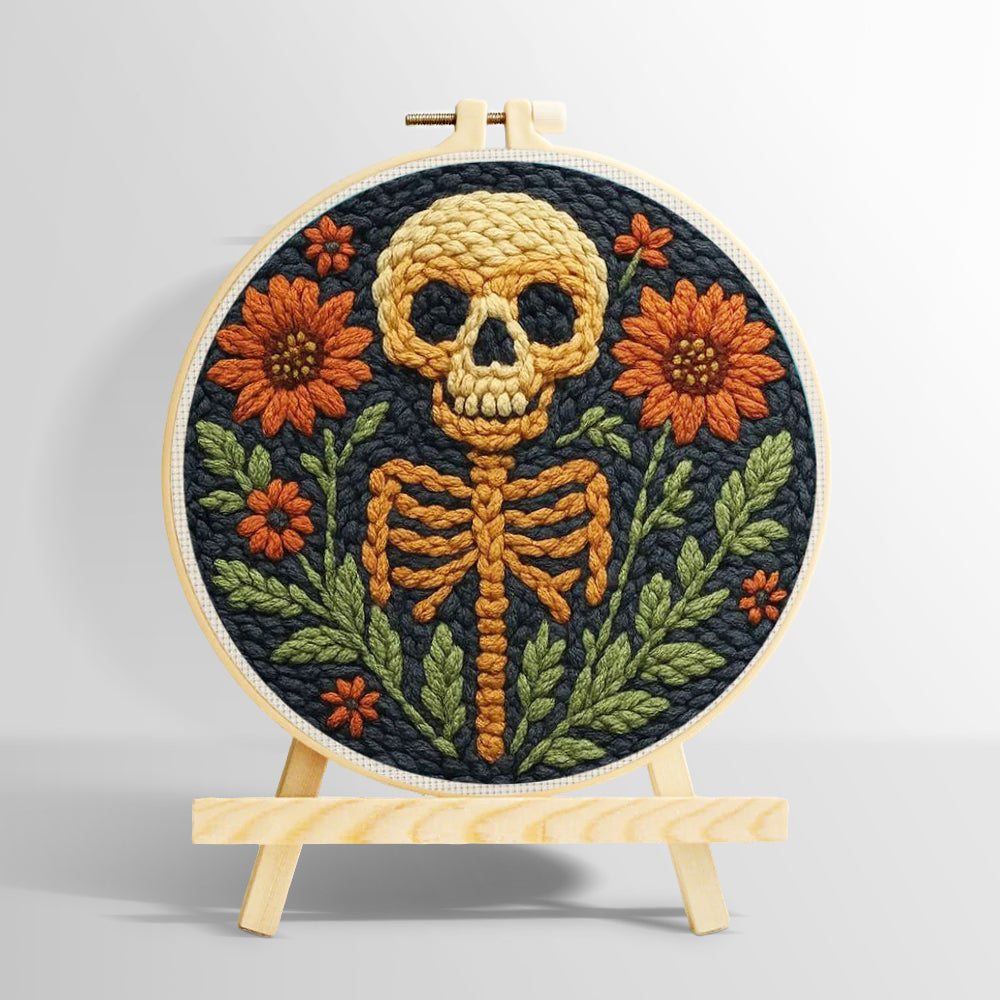 Spooky floral skeleton punch needle kit for beginners
