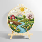 Spring countryside farm and rainbow punch needle kit for beginners