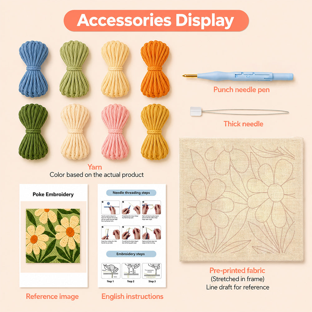 Square punch needle kit contents with all materials included