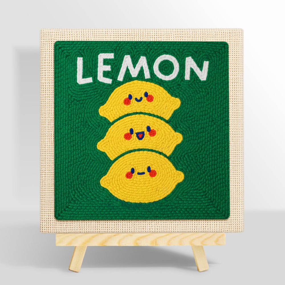 Stack of three cute lemons punch needle kit for beginners
