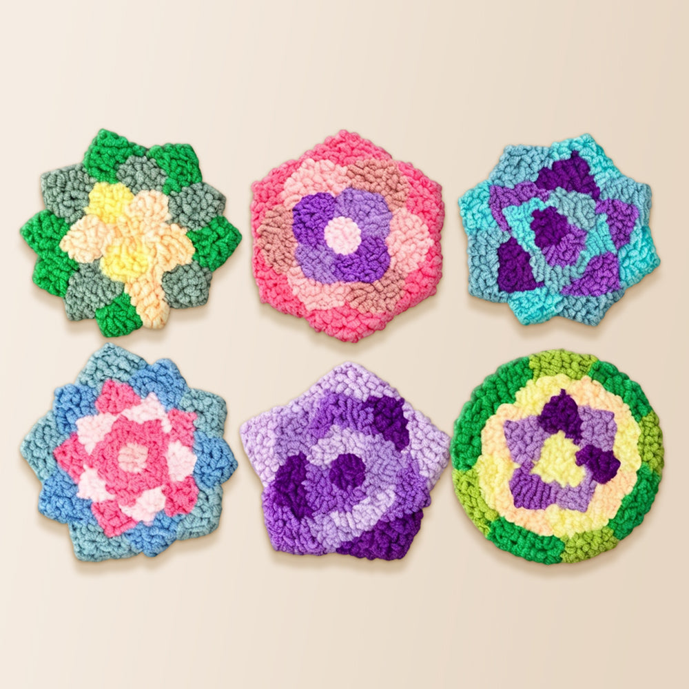 Star-shaped mandala flowers punch needle coaster kit finished handmade coasters