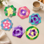 Star-shaped mandala flowers punch needle coasters used for home decoration