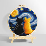 Starry night cats punch needle kit for beginners