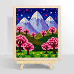 Starry sakura mountain at night punch needle kit for beginners