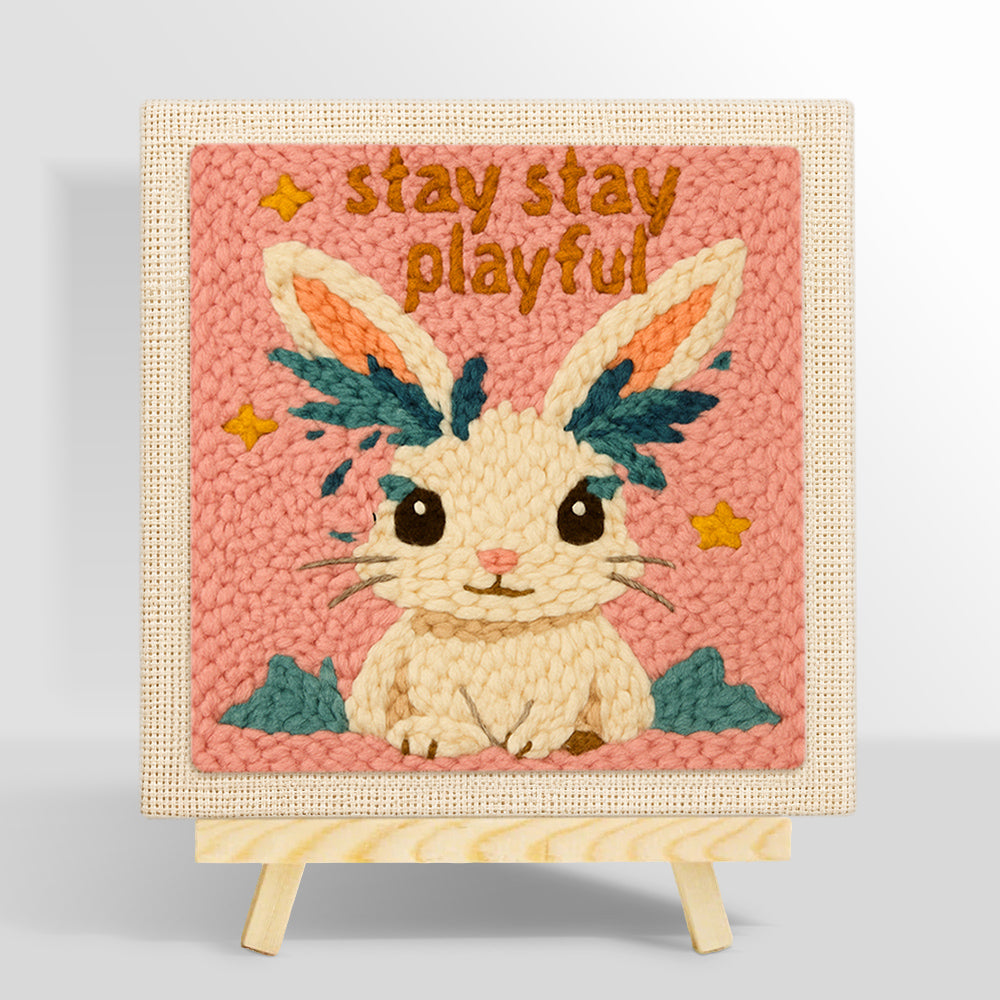 "Stay playful" bunny punch needle kit for beginners