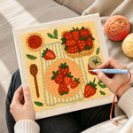 Creating handmade strawberry dessert collection punch needle artwork