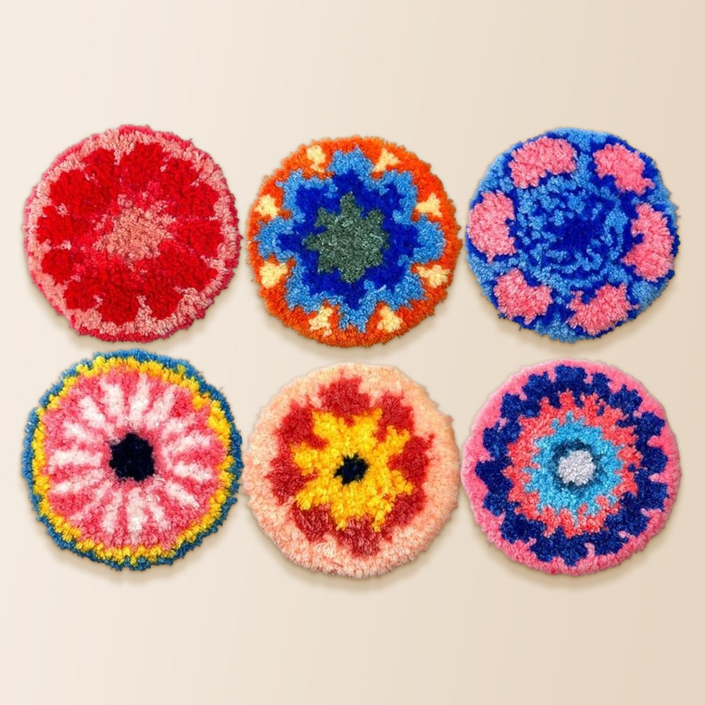 Stunningly vibrant mandala punch needle coaster kit finished handmade coasters