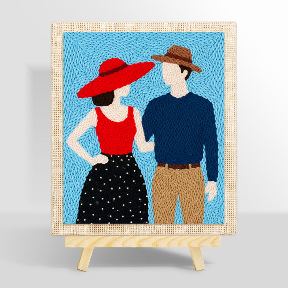 Stylish couple in hats punch needle kit for beginners