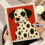 Creating handmade stylish dalmatian portrait punch needle artwork