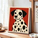 Stylish dalmatian portrait punch needle artwork displayed on a table