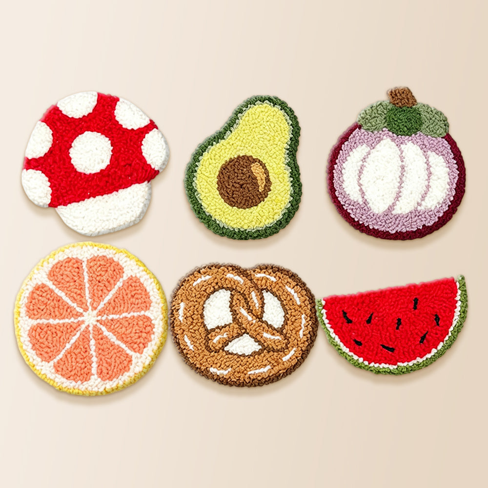 Summer fruit and snack punch needle coaster kit finished handmade coasters