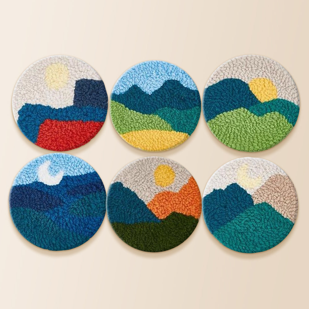 Summer mountain ranges punch needle coaster kit finished handmade coasters