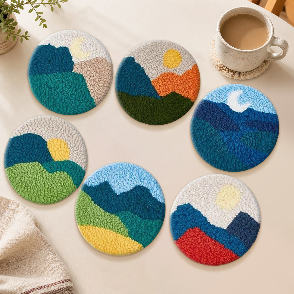Summer mountain ranges punch needle coasters used for home decoration