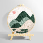Summer mountain scene with sun punch needle kit for beginners