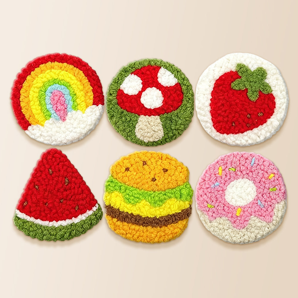 Summer picnic food punch needle coaster kit finished handmade coasters