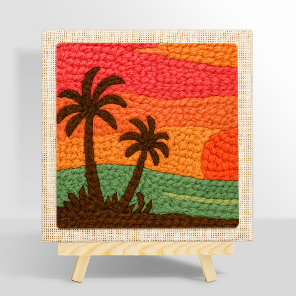 Summer sunset and palm trees punch needle kit for beginners