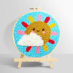 Sun and cloud with rainbow rays punch needle kit for beginners