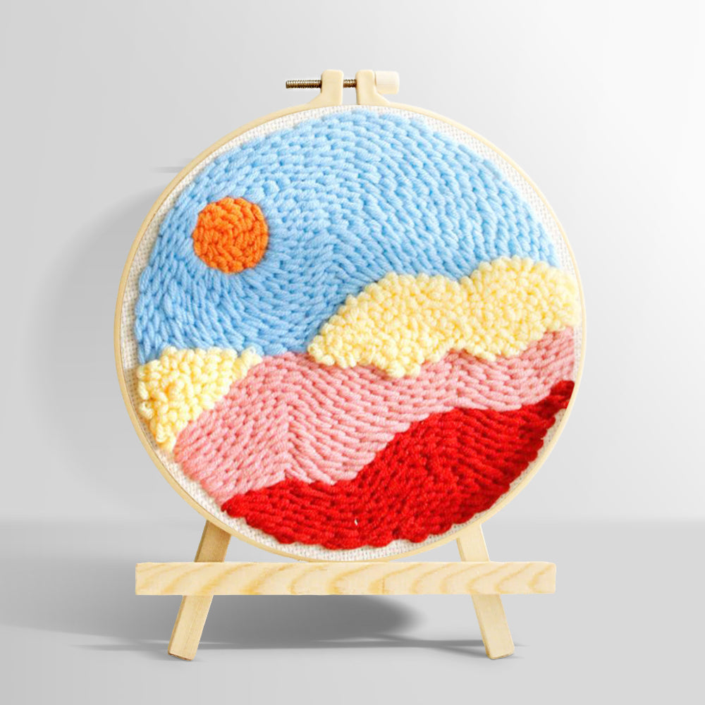 Sun over colourful mountains and clouds punch needle kit for beginners
