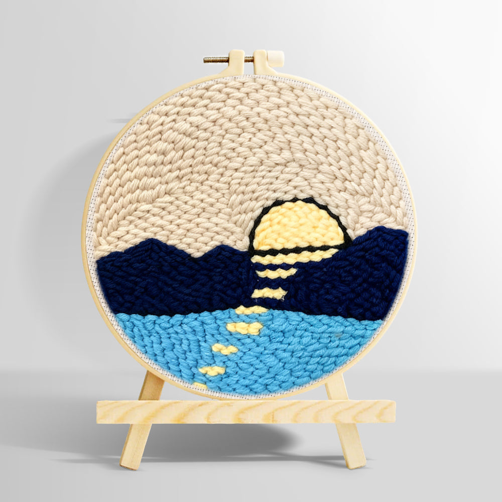 Sun over mountains and water punch needle kit for beginners