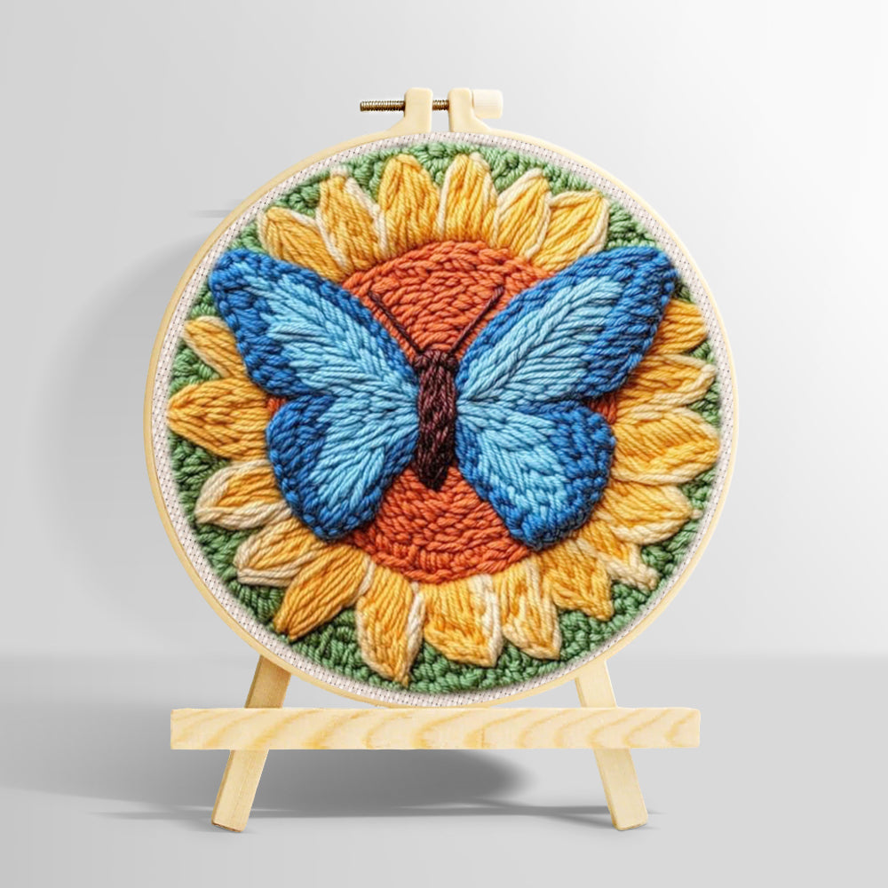 Sunflower and blue butterfly punch needle kit for beginners