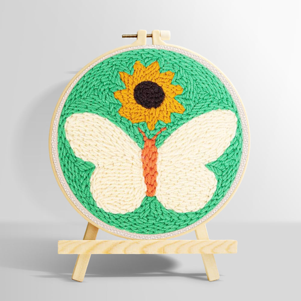 Sunflower and white butterfly punch needle kit for beginners