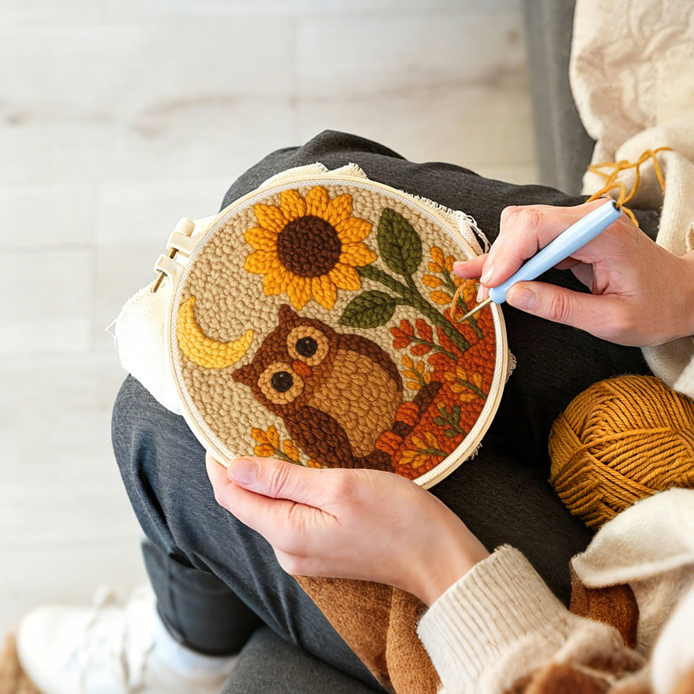 Creating handmade sunflower owl punch needle artwork
